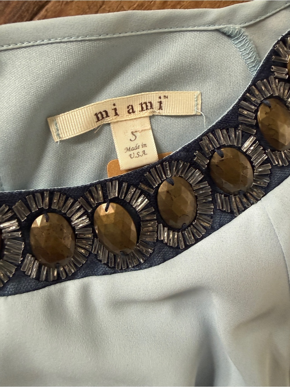 miami Light Blue Embellished Neck Tie-Waist Mini Dress - Picture 2 of 11